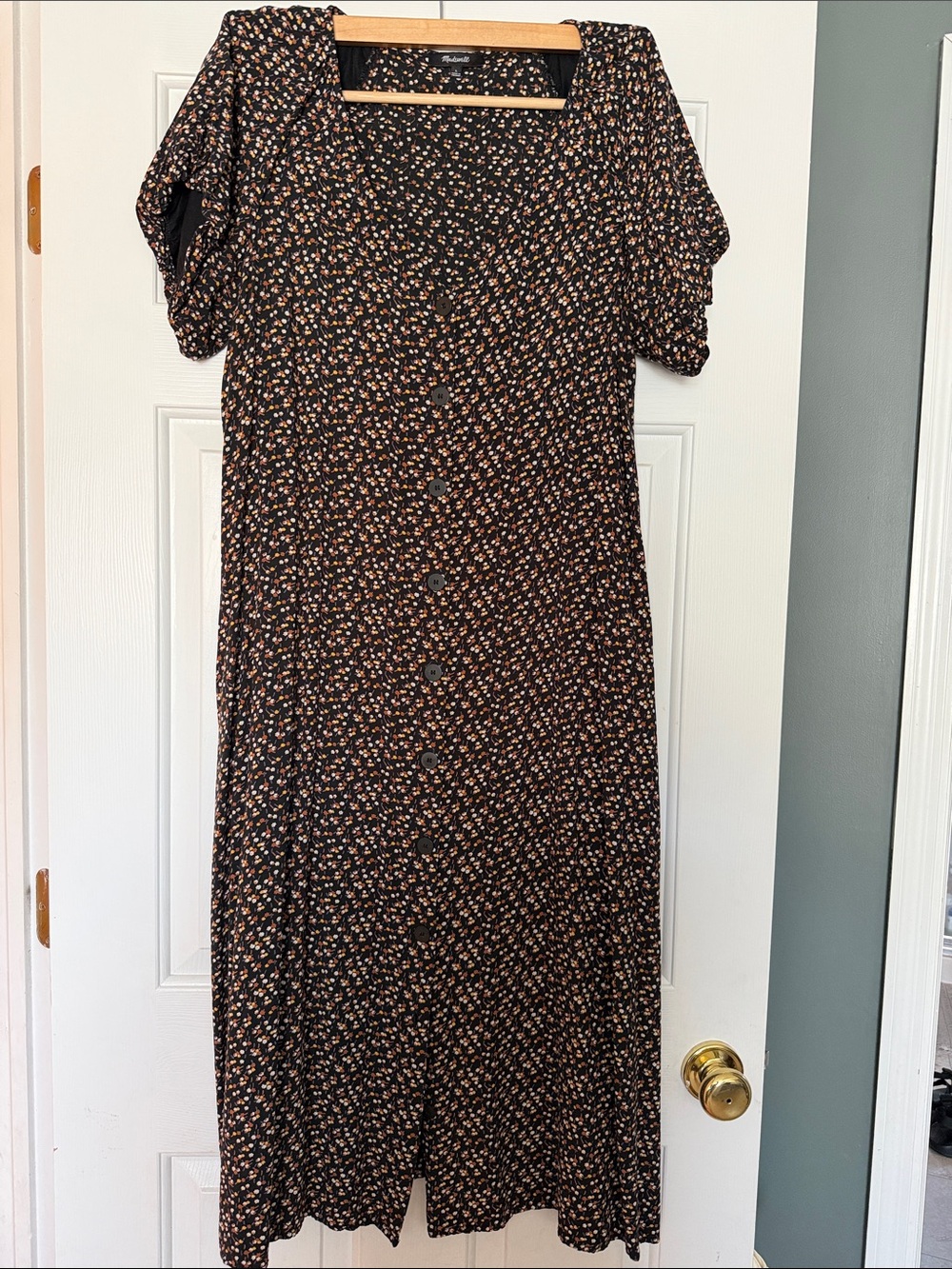 Madewell Abstract Floral Button Down Midi Dress with Puffed Sleeves